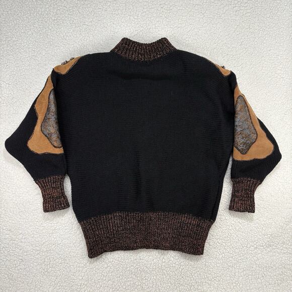 Vtg 80s Christine Knit Jacket Zip Sweater Embellished Beaded Suede Wool Tassels - Picture 5 of 7